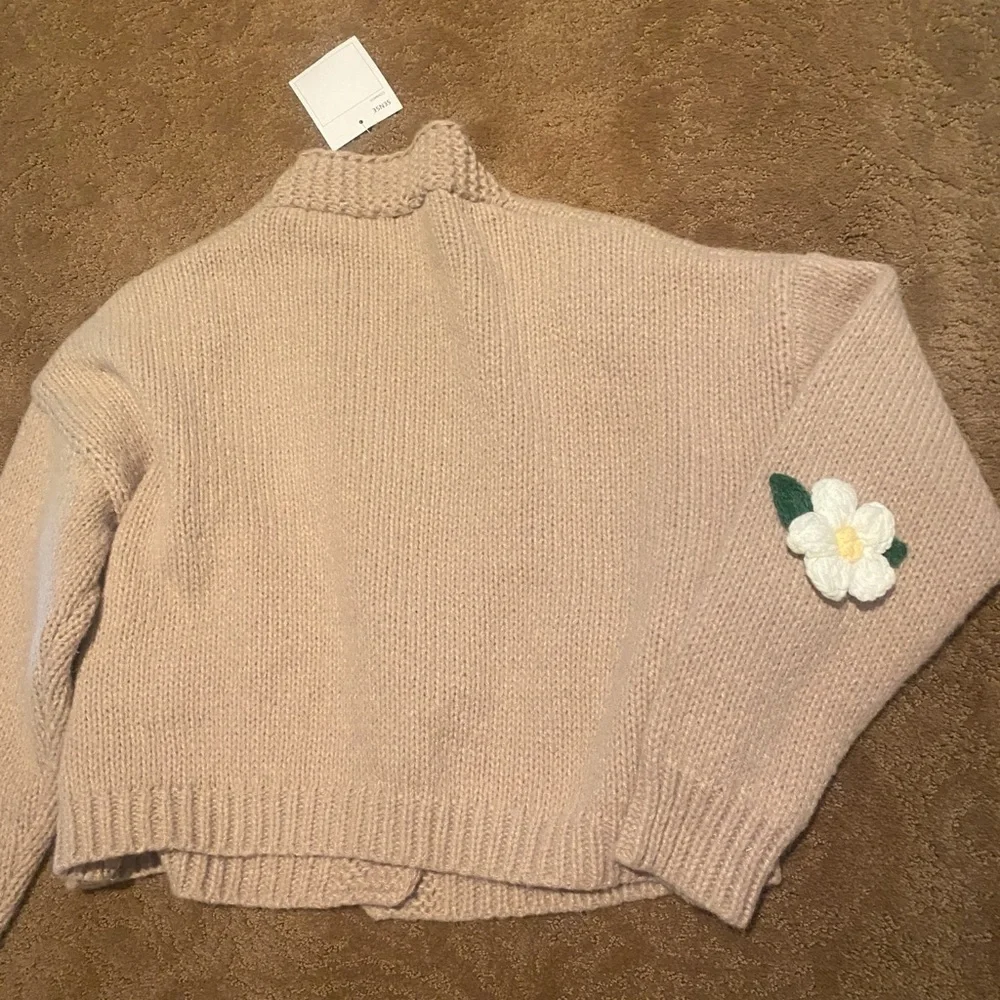 Women’s Knit Cardigan Cottagecore Crochet Flowers Oversized New M-XL - Picture 8 of 11